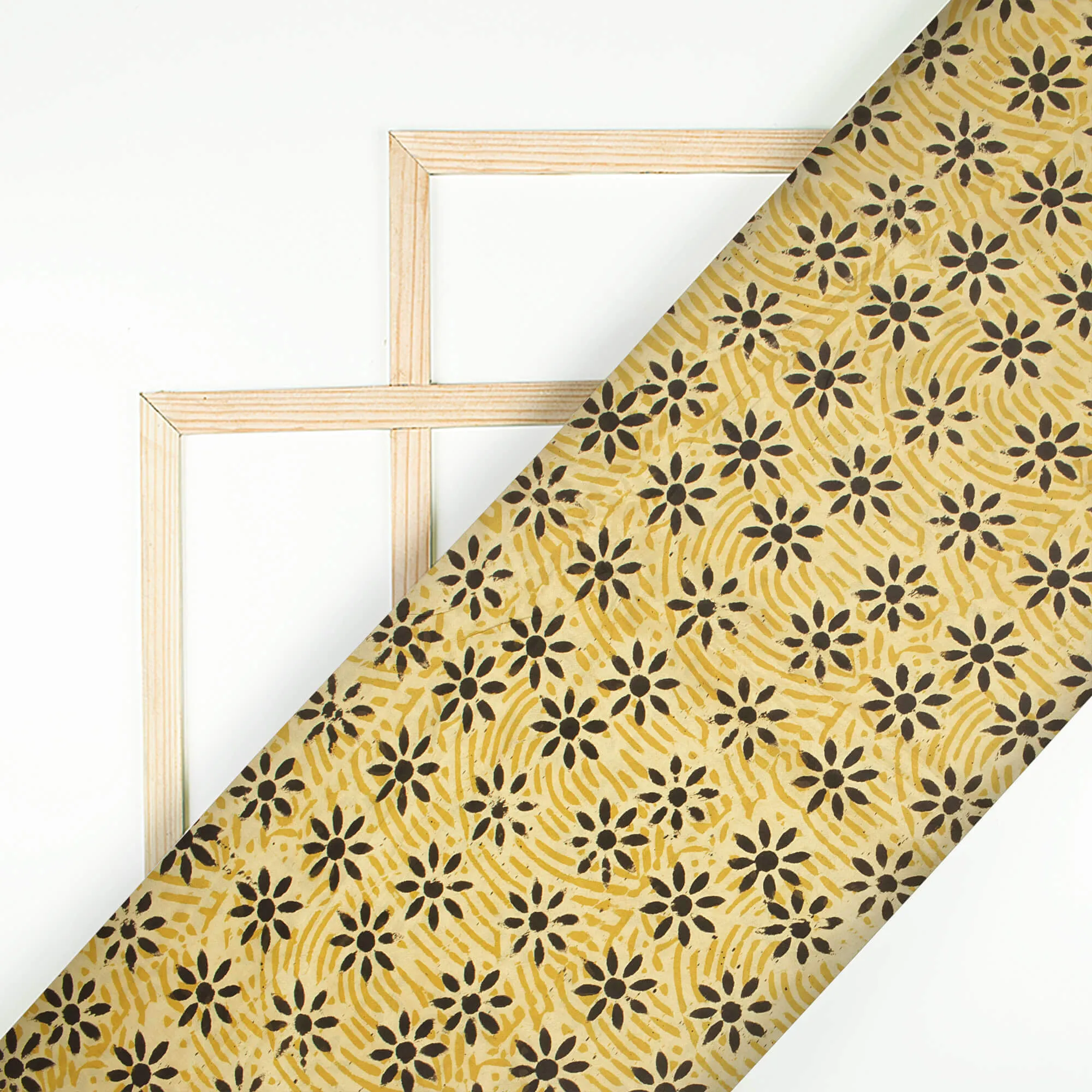 Cream And Black Floral Pattern Handblock Kalamkari Cotton Silk Fabric