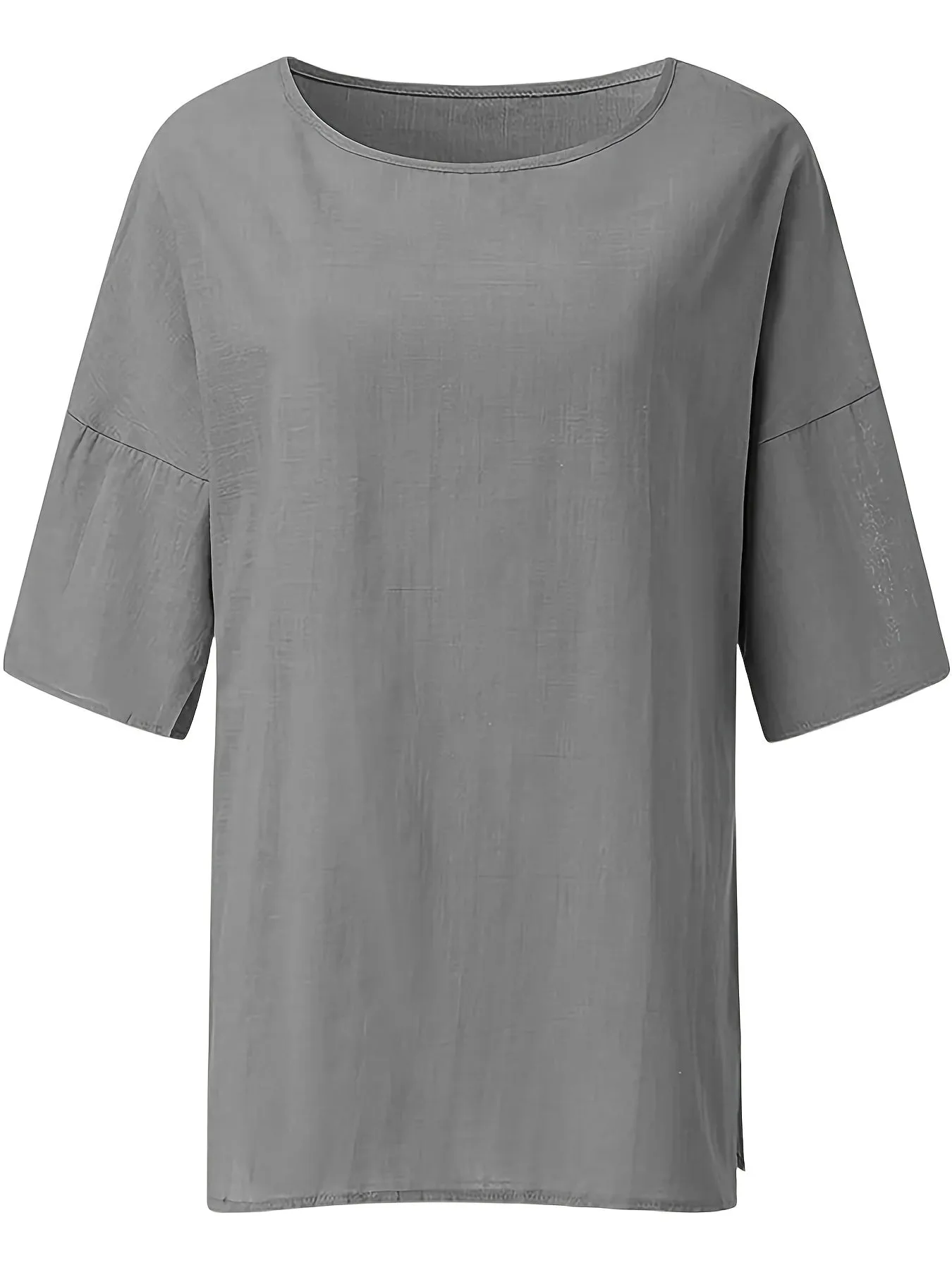 Crew Neck Loose Blouses, Casual Solid Color 3/4 Sleeve Summer Shirts Tops, Women's Clothing