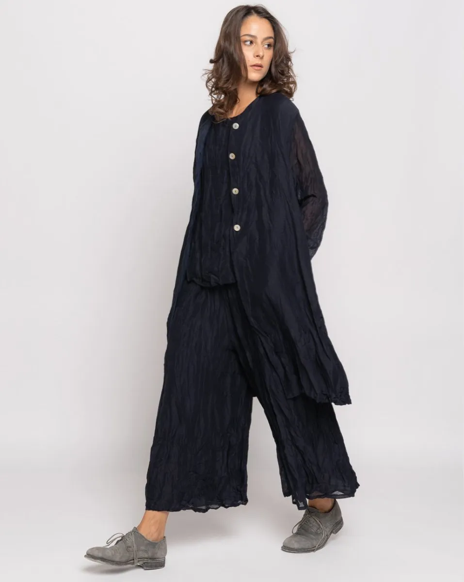 Crinkle Silk-Blend Button-Up Overshirt