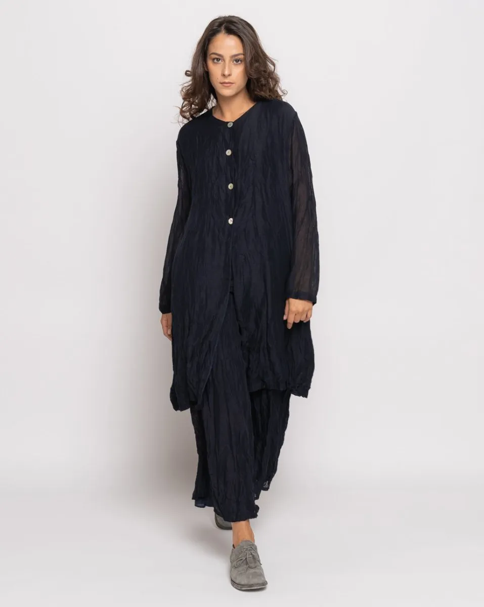 Crinkle Silk-Blend Button-Up Overshirt