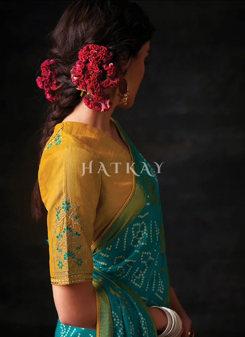 Dark Green And Yellow Embroidered Festive Saree