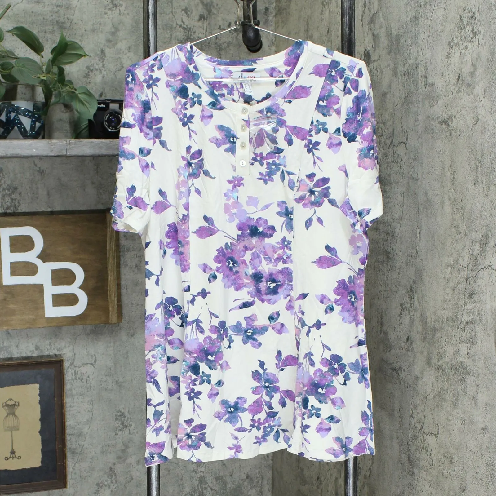 Denim & Co. Women's Printed Jersey Fit and Flare Henley Tunic
