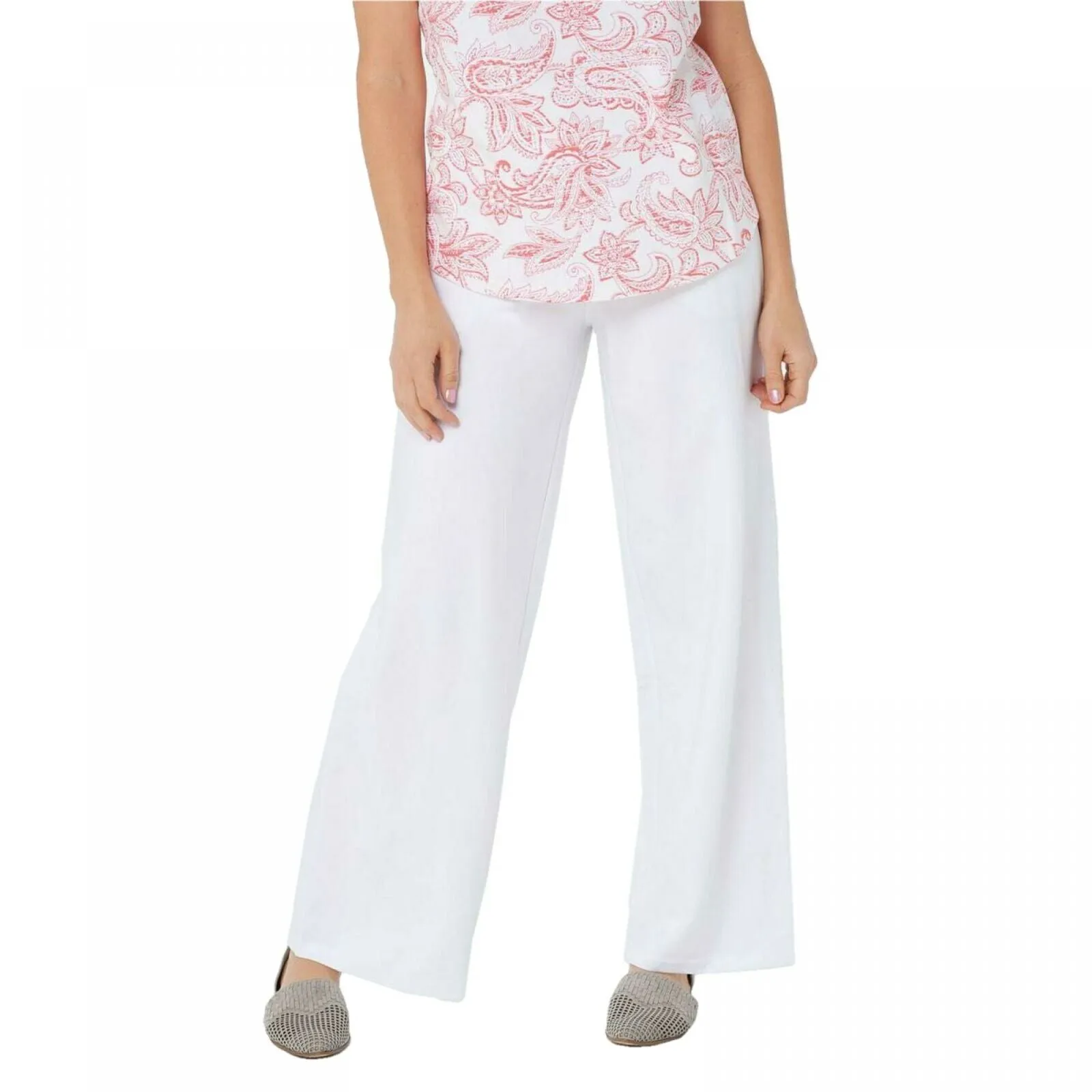 Denim & Co. Women's Pull-On Wide Leg Beach Pants White Large