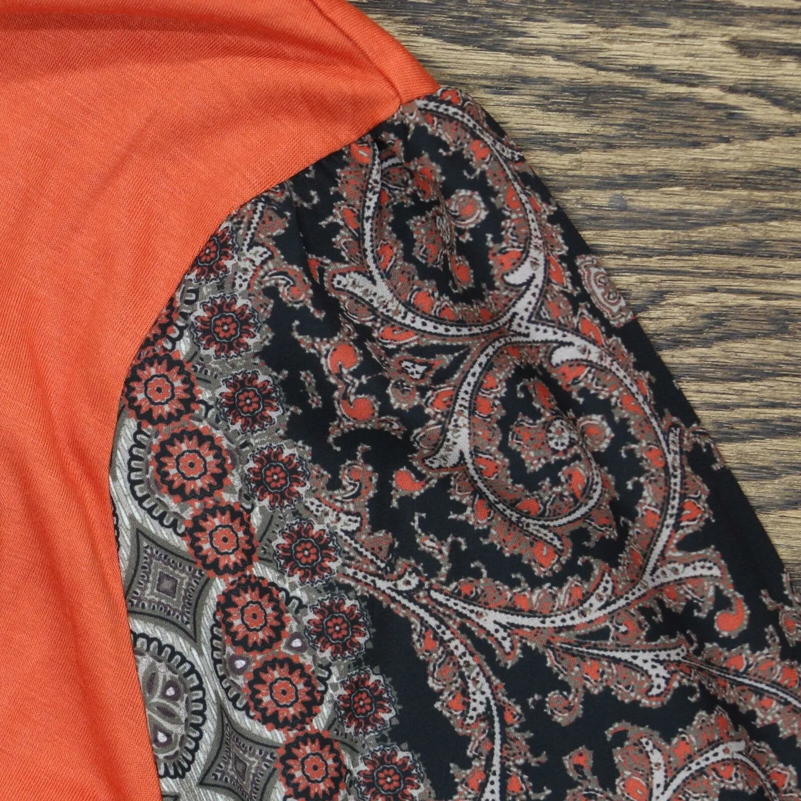 DG2 by Diane Gilman Women's Mixed Media Printed Sleeve Solid Top