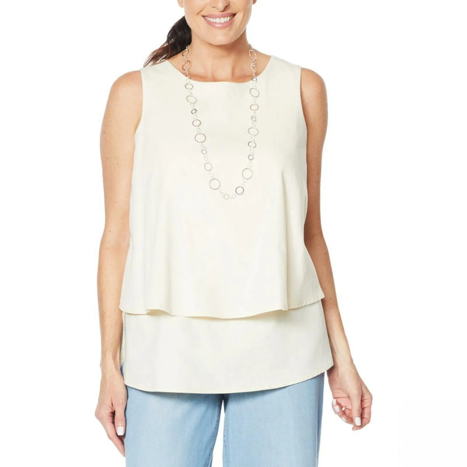 DG2 by Diane Gilman Women's Softcell Denim Easy Tank Top Large Cream