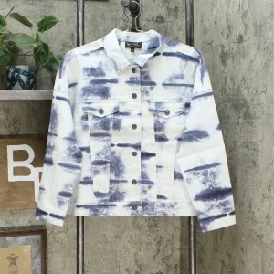 DG2 by Diane Gilman Women's Tie Dye Printed Boxy Jacket Navy Small
