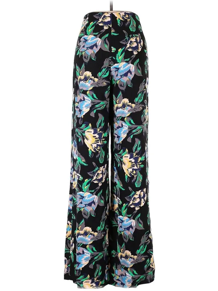 Diane von Furstenberg Women's DVF Silk Blend Wide Leg Dress Pants Benton Flora -  Black, Size 10