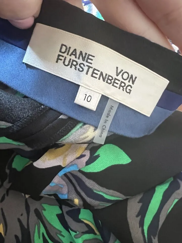 Diane von Furstenberg Women's DVF Silk Blend Wide Leg Dress Pants Benton Flora -  Black, Size 10