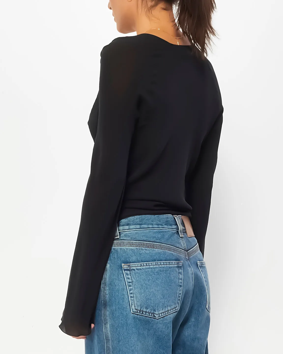 Dior Vintage Black Chiffon Wrap Around Top - 40