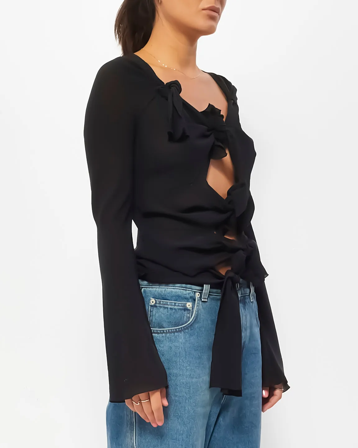 Dior Vintage Black Chiffon Wrap Around Top - 40