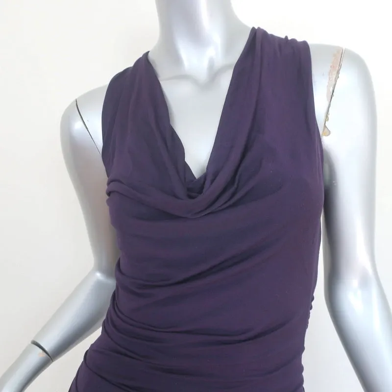 Donna Karan Draped Jersey Dress Purple Size Small Sleeveless Cowl Neck