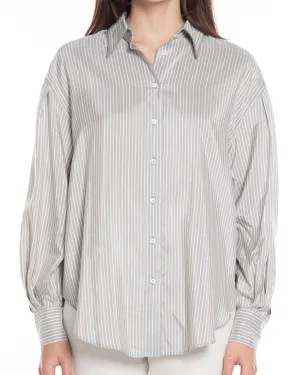 Dove Striped Silk Exaggerated Sleeve Shirt