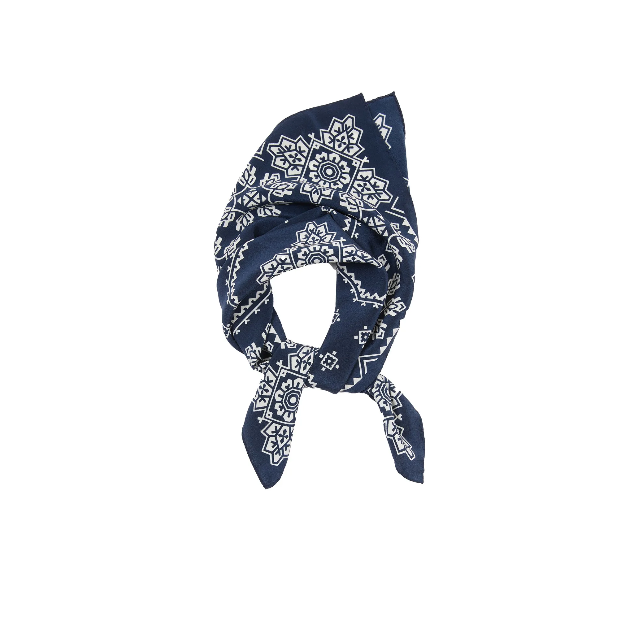Drake's Traditional Silk Bandana in Navy/Ecru
