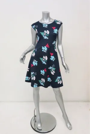 Draper James Floral Ponte A-Line Dress Navy Stretch Jersey Size Extra Small NEW