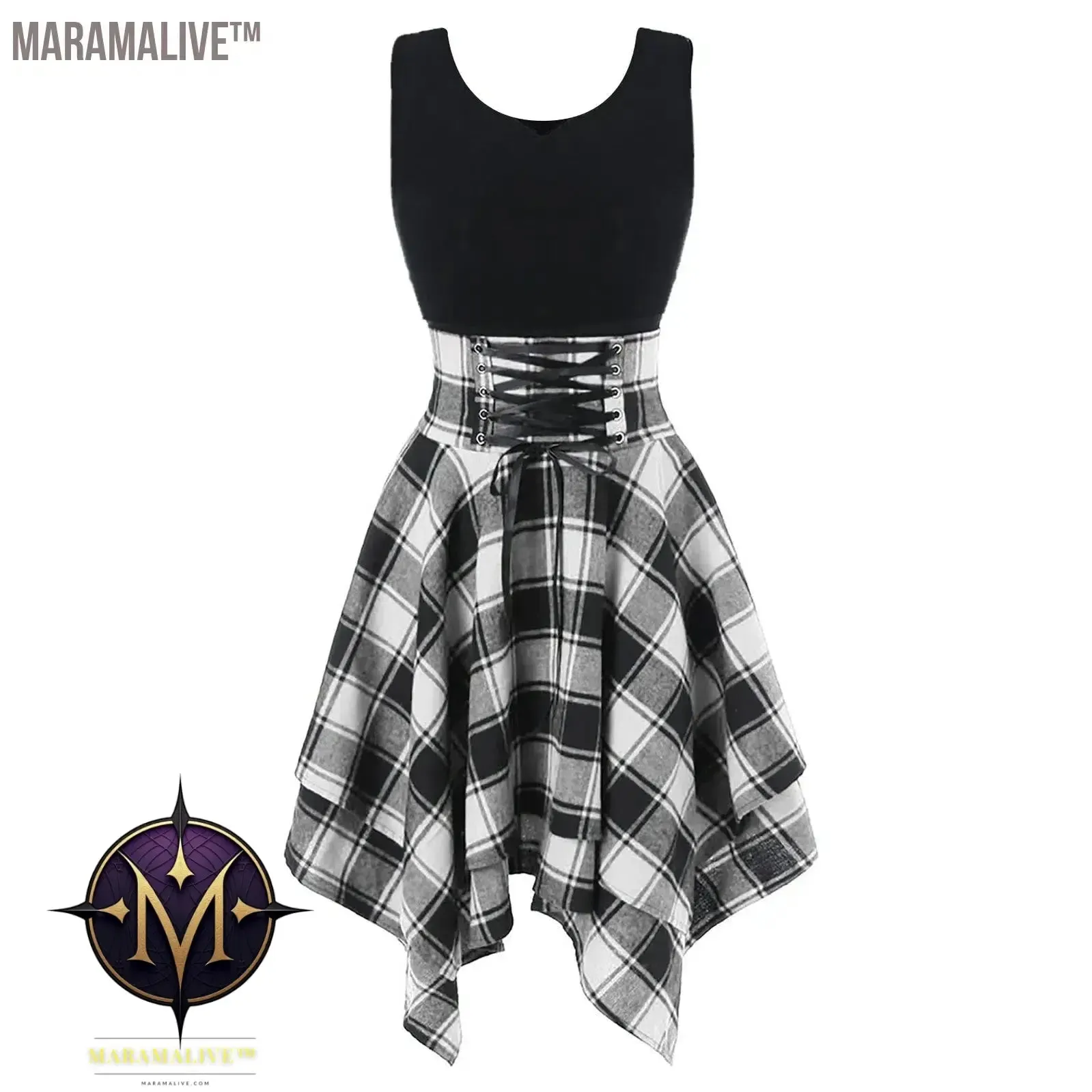 Dress For Woman Elegant Lace Up Party Dresses Women Summer Preppy Cross Up Plaid Mini Holiday Gothic Clothing Sundress Vestidos