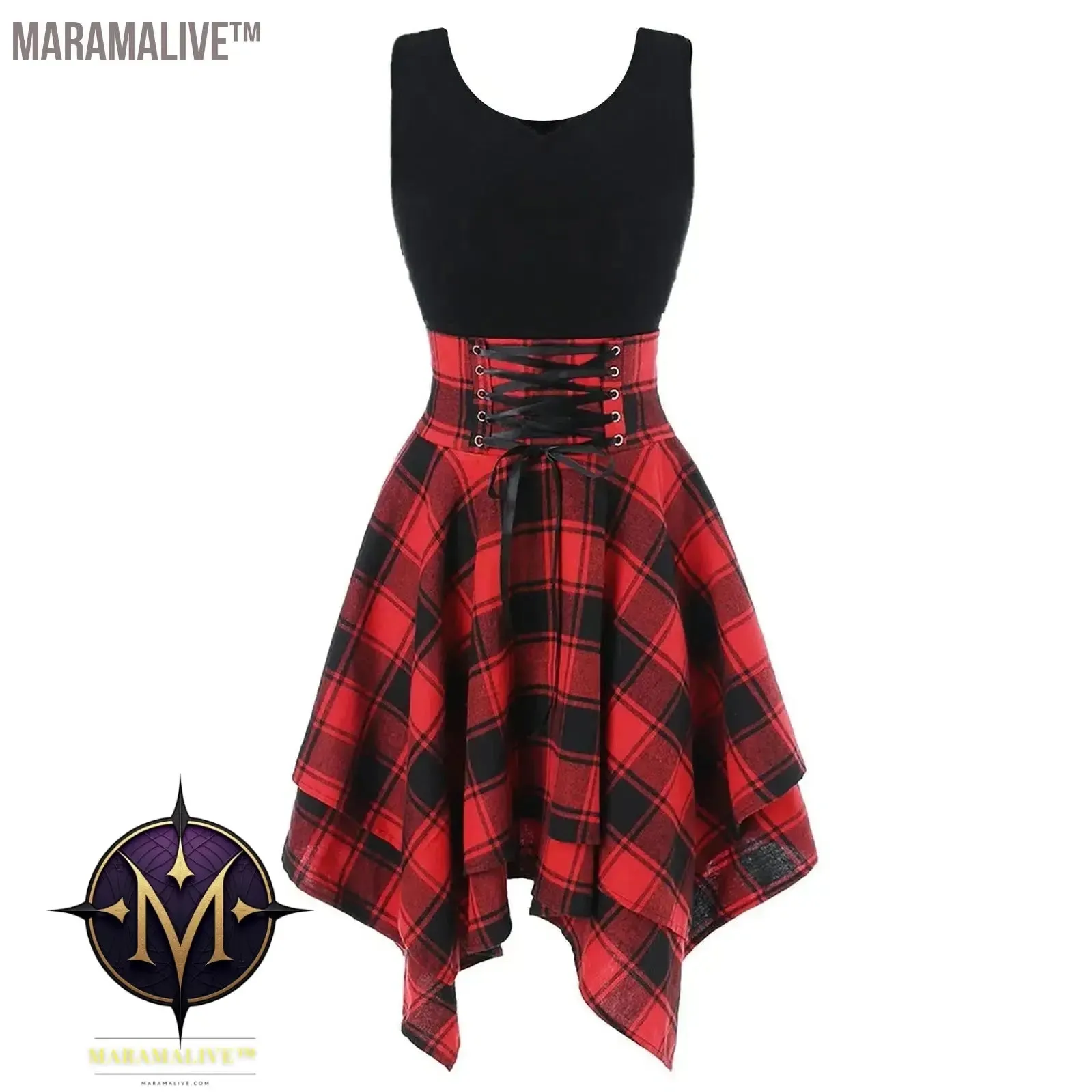 Dress For Woman Elegant Lace Up Party Dresses Women Summer Preppy Cross Up Plaid Mini Holiday Gothic Clothing Sundress Vestidos