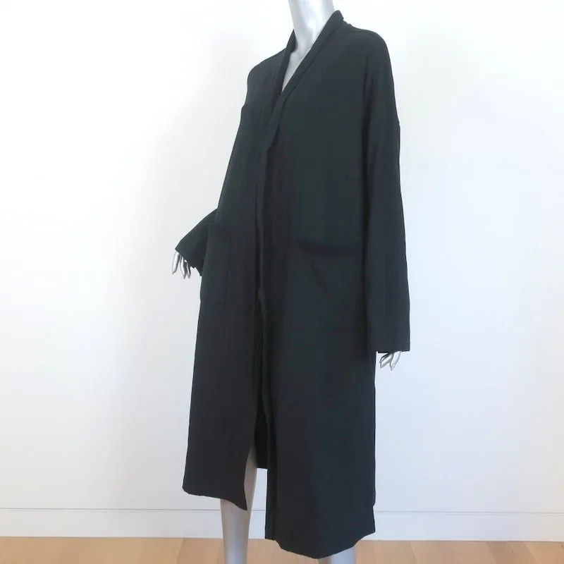 Elaine Kim Kimono Coat Renta Black Fleece Size Large Open Front Duster NEW