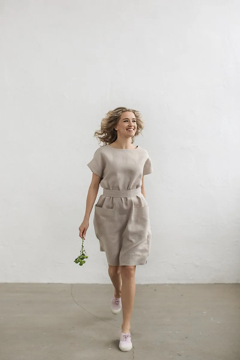 Elegant Boat-Neck Loose Linen Dress