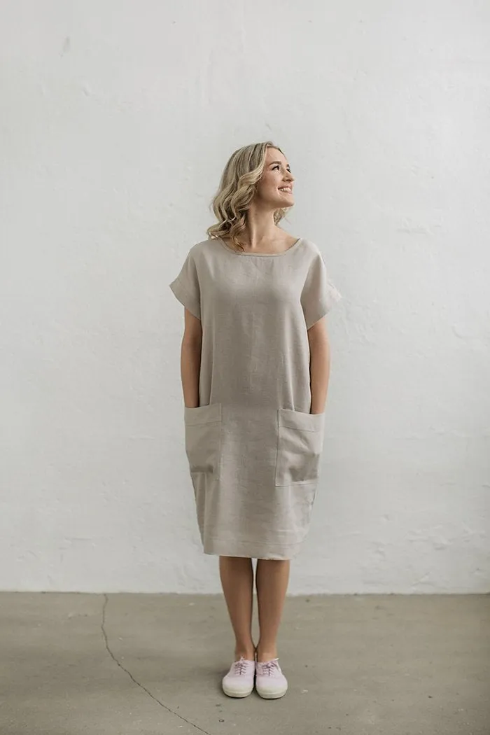 Elegant Boat-Neck Loose Linen Dress