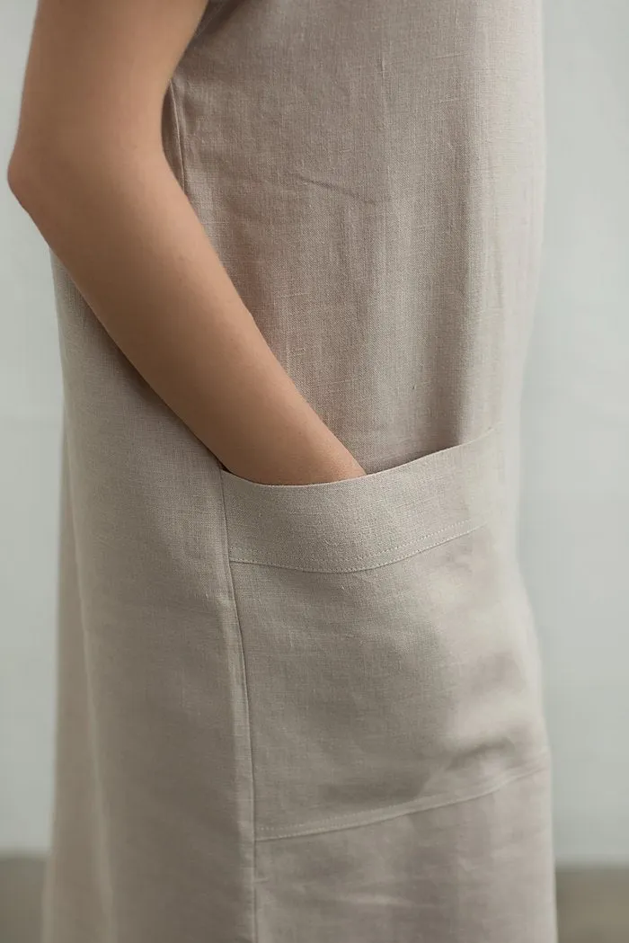 Elegant Boat-Neck Loose Linen Dress
