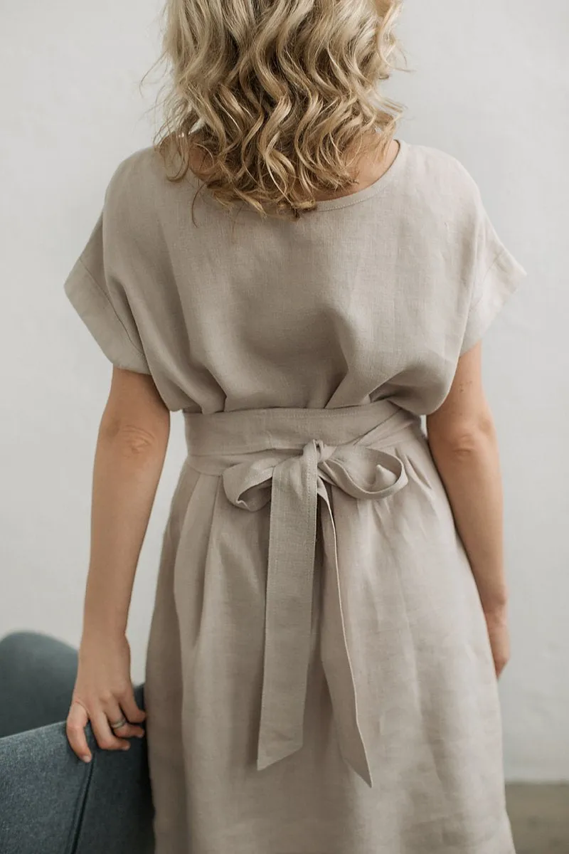 Elegant Boat-Neck Loose Linen Dress