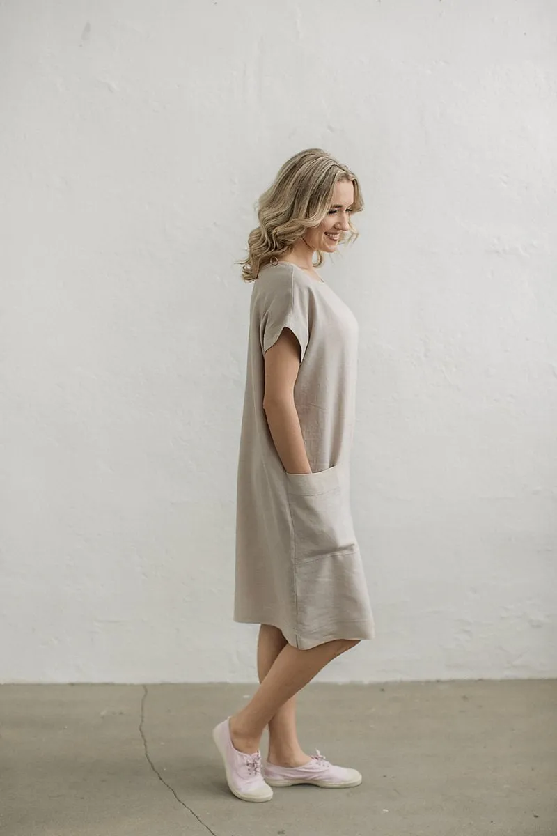 Elegant Boat-Neck Loose Linen Dress
