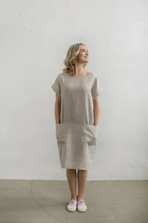Elegant Boat-Neck Loose Linen Dress