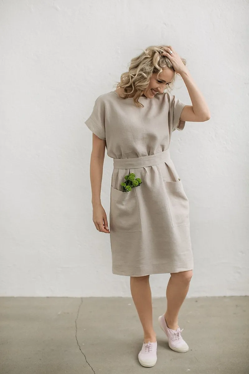Elegant Boat-Neck Loose Linen Dress