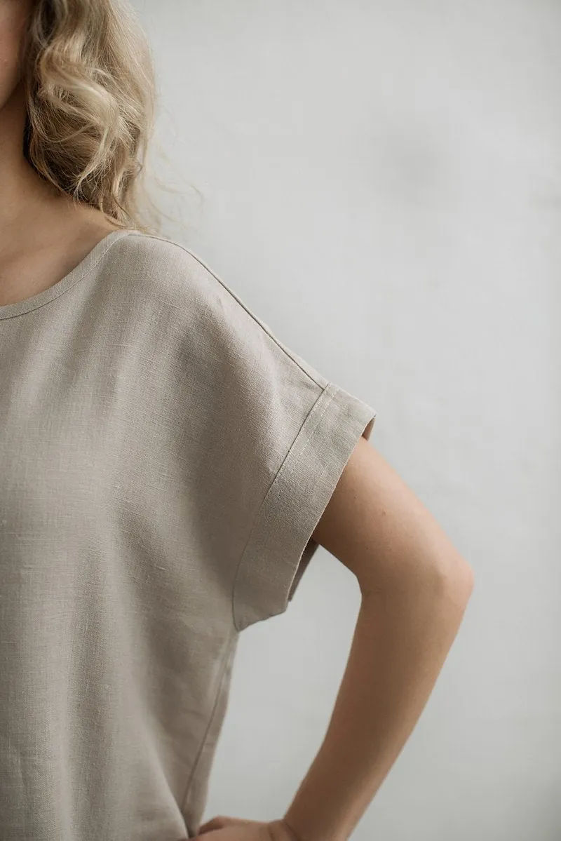 Elegant Boat-Neck Loose Linen Dress