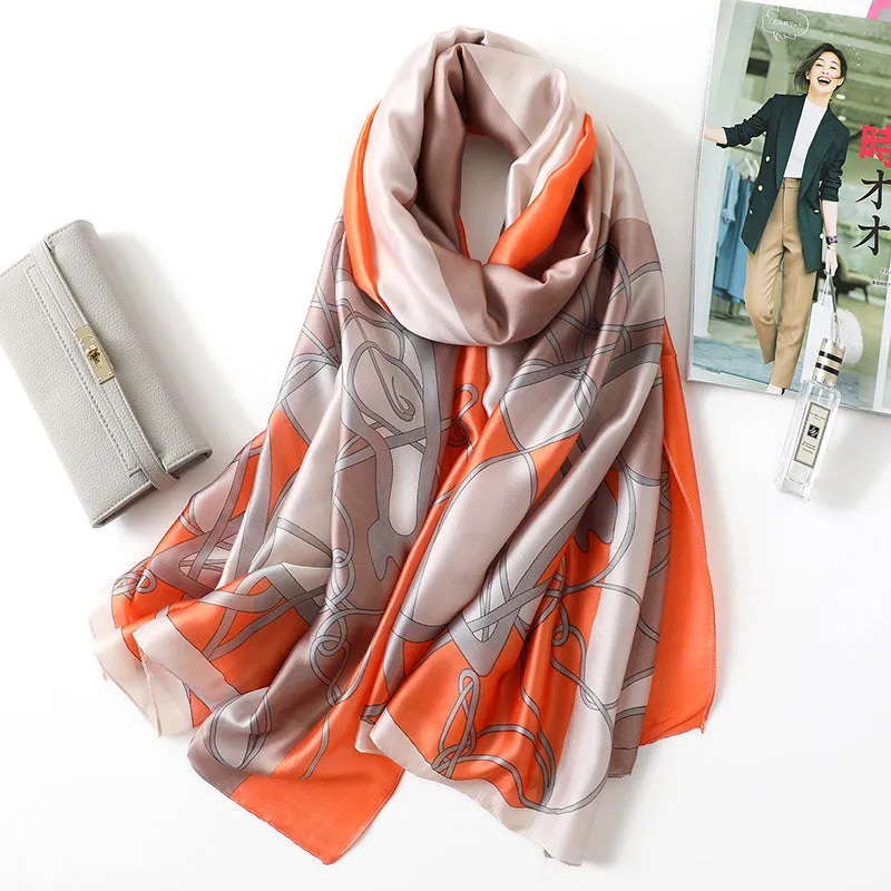 Elegant Fashion Horse Chain Pattern Silk Scarf Shawl Wrap for Women Ladies Girls 90x180