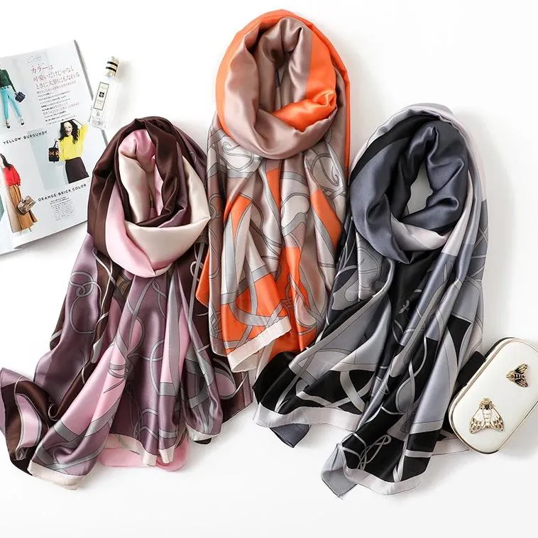 Elegant Fashion Horse Chain Pattern Silk Scarf Shawl Wrap for Women Ladies Girls 90x180