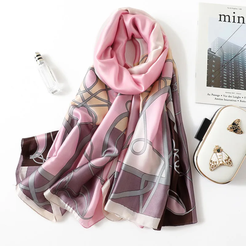 Elegant Fashion Horse Chain Pattern Silk Scarf Shawl Wrap for Women Ladies Girls 90x180