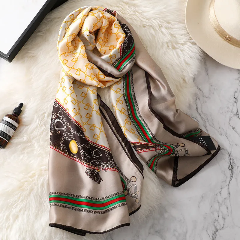 Elegant Print Silk Scarf Silky Shawl Wrap for Women Ladies Girls 90x180