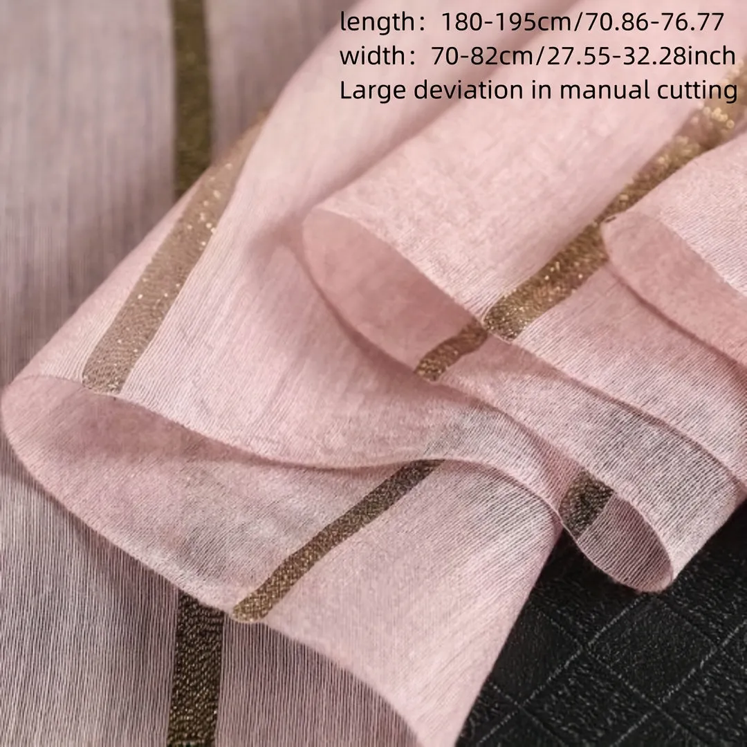 Elegant Wool Silk Blend Striped Scarf for Women - 60% Wool 40% Silk Weave, Inelastic, Decorative Warm Shawl, Windproof, No Feathers, Mature Style Scarves
