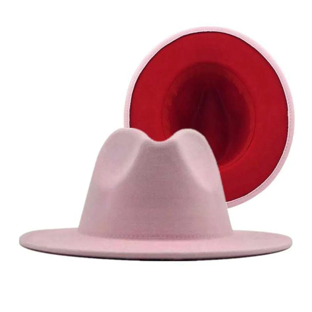 Fedora Light Pink Red Two Tone Wide Brim Hat