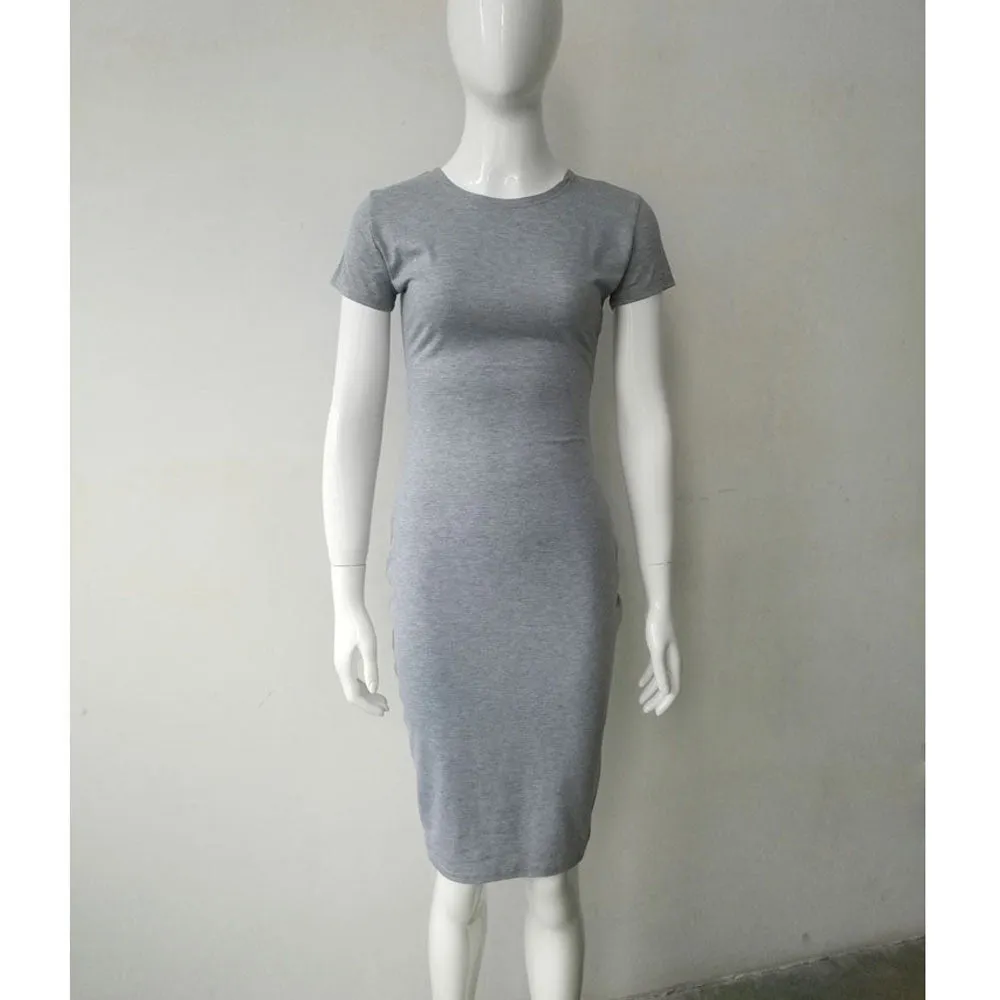 Feitong Summer Women Dress Fashion Ladies Basic Short Sleeve Bandage Bodycon Sheath Party Midi Dresses Vestidos Femininos