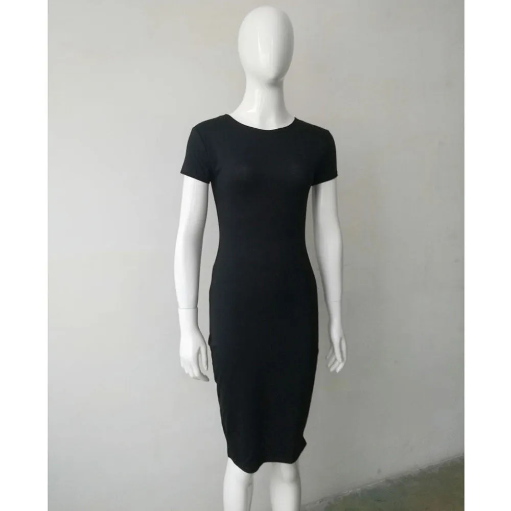 Feitong Summer Women Dress Fashion Ladies Basic Short Sleeve Bandage Bodycon Sheath Party Midi Dresses Vestidos Femininos