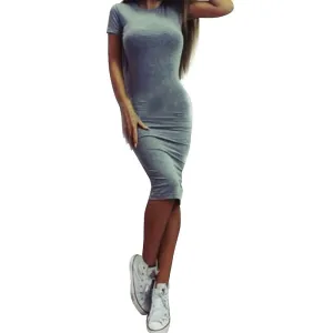Feitong Summer Women Dress Fashion Ladies Basic Short Sleeve Bandage Bodycon Sheath Party Midi Dresses Vestidos Femininos
