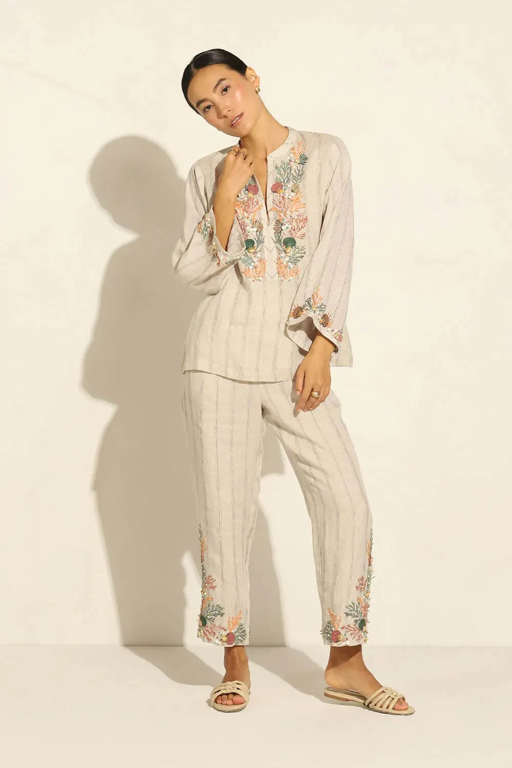 Fia Boho Blouse with Coral Reef Embroidery