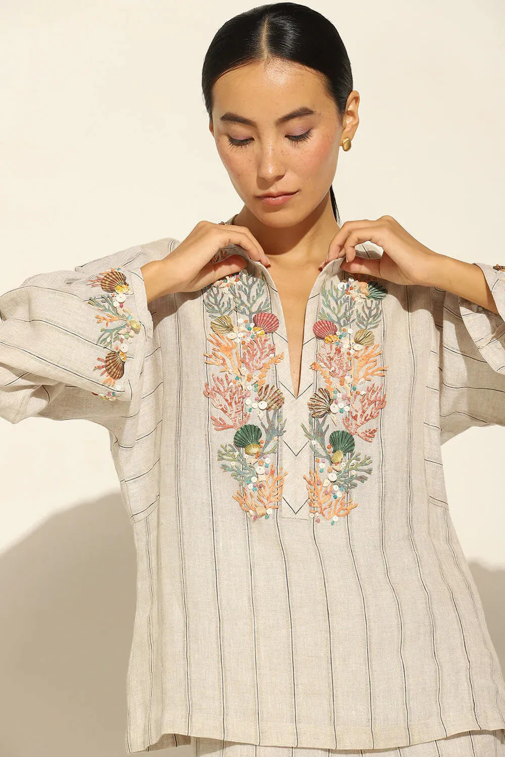 Fia Boho Blouse with Coral Reef Embroidery