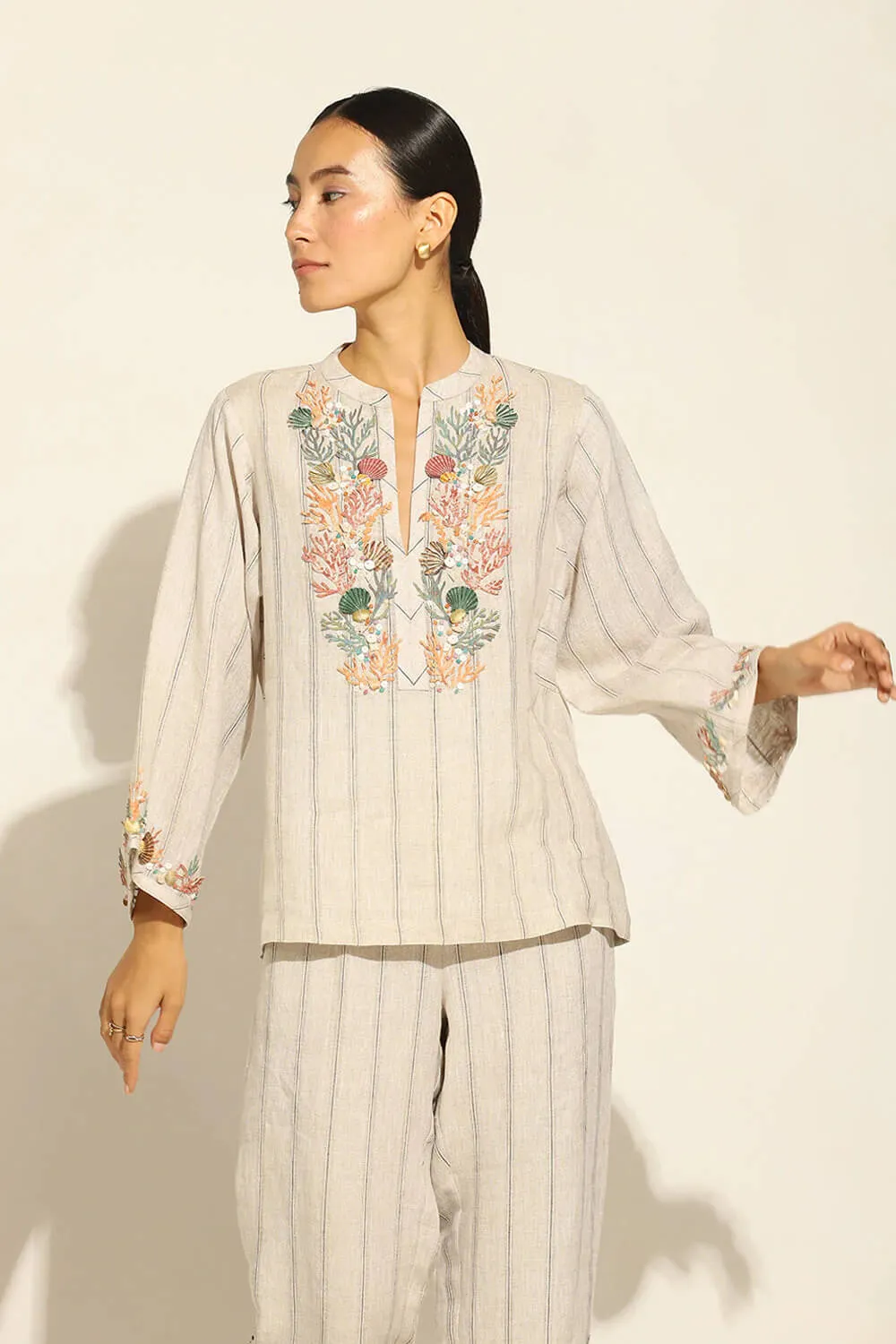 Fia Boho Blouse with Coral Reef Embroidery