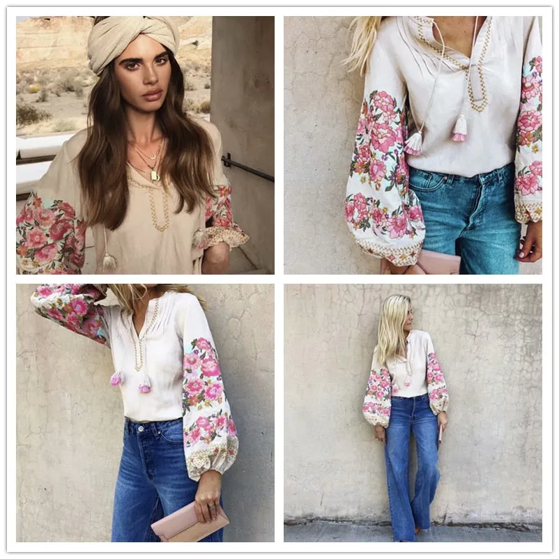 Floral Embroidery Linen Cotton Blouse