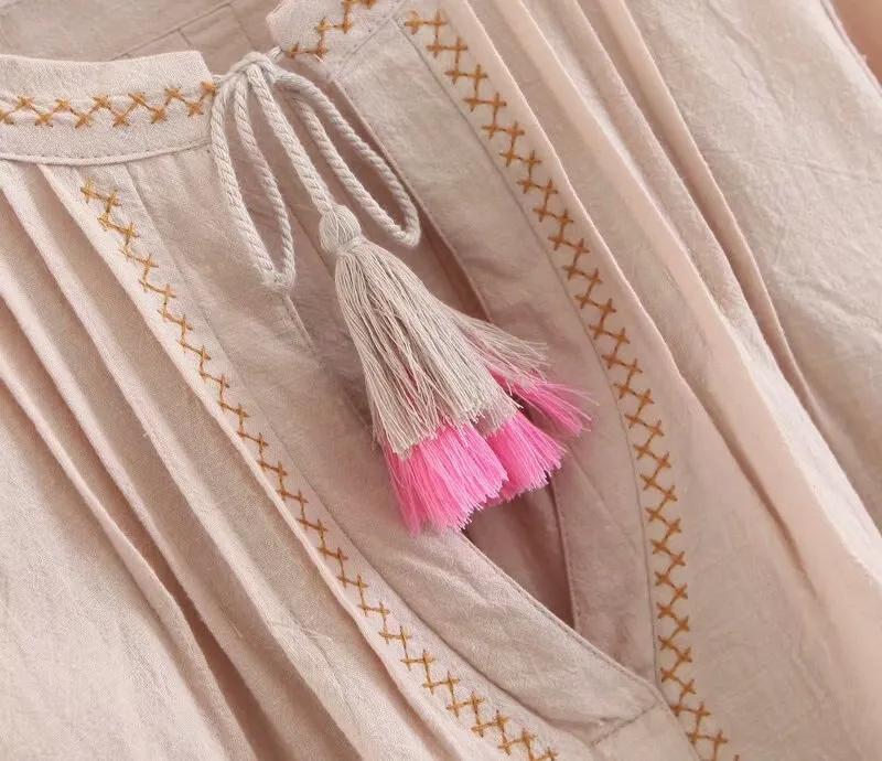 Floral Embroidery Linen Cotton Blouse