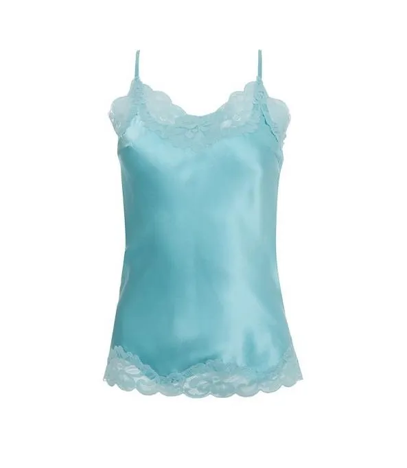 Floral Lace Silk Cami Aqua Powder