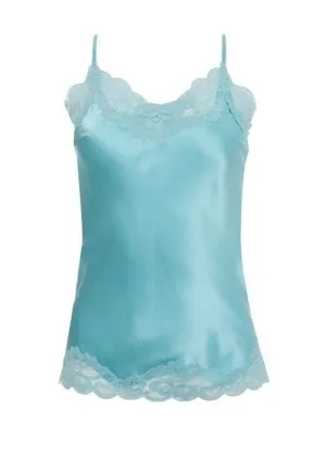 Floral Lace Silk Cami Aqua Powder