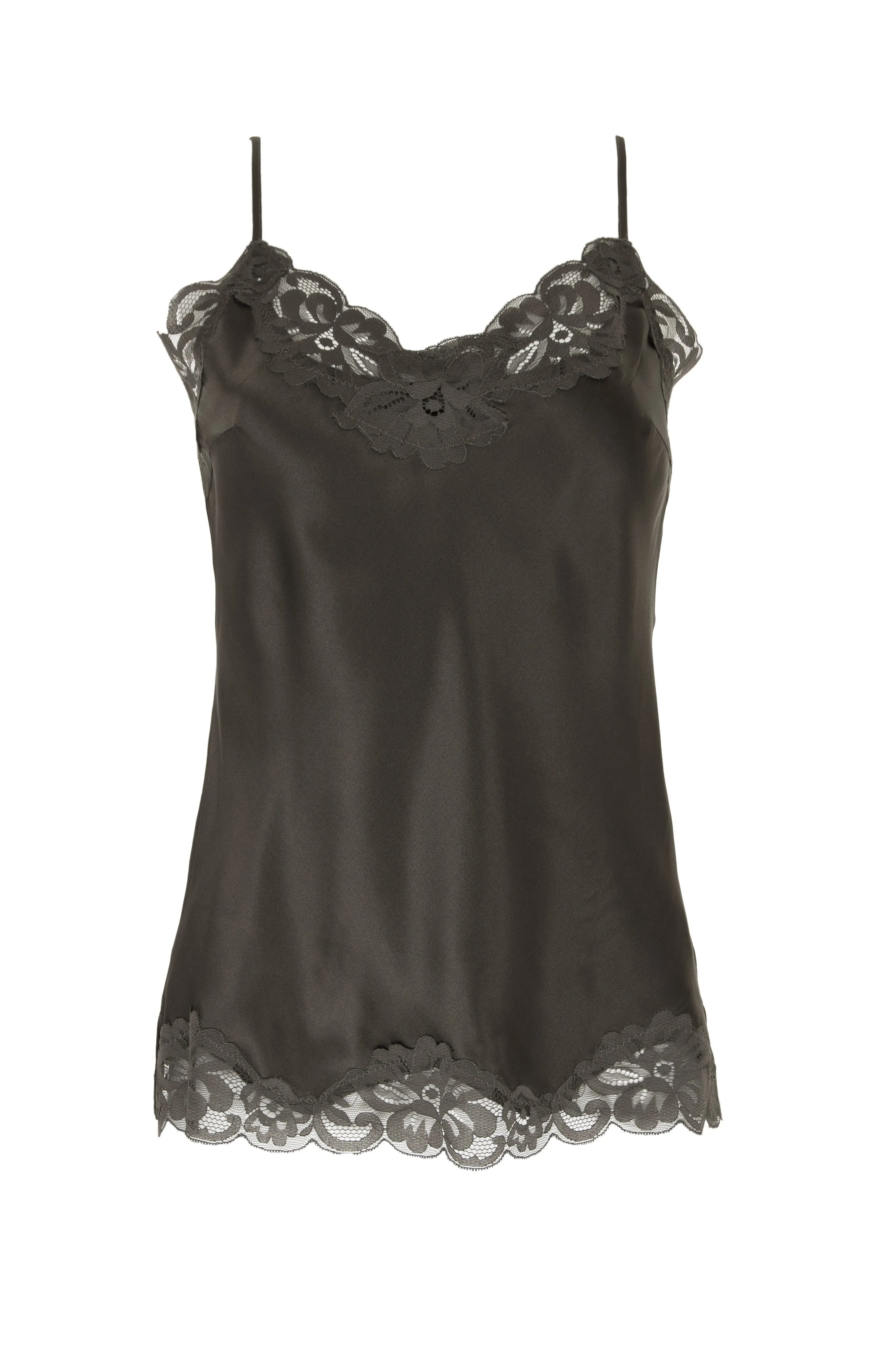 Floral Lace Silk Cami Slate Grey