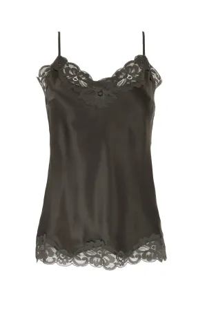 Floral Lace Silk Cami Slate Grey