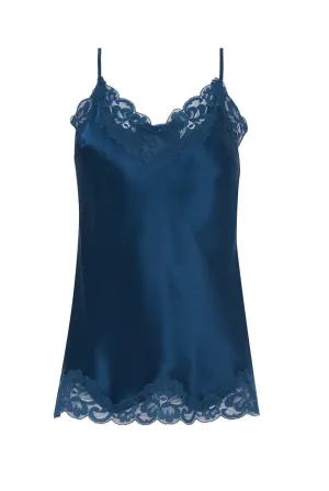 Floral Lace Silk Cami Tanzanite Blue