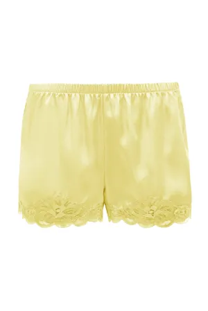 Floral Lace Silk Shorts Acid Yellow