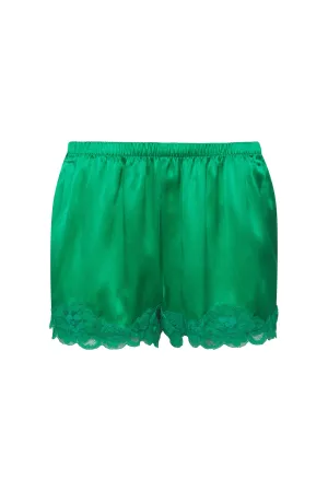 Floral Lace Silk Shorts Tourmaline Green